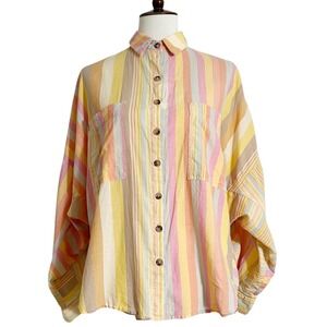 BDG Urban Outfitters Striped Button Down Oversized Shirt XS Pastel Rainbow